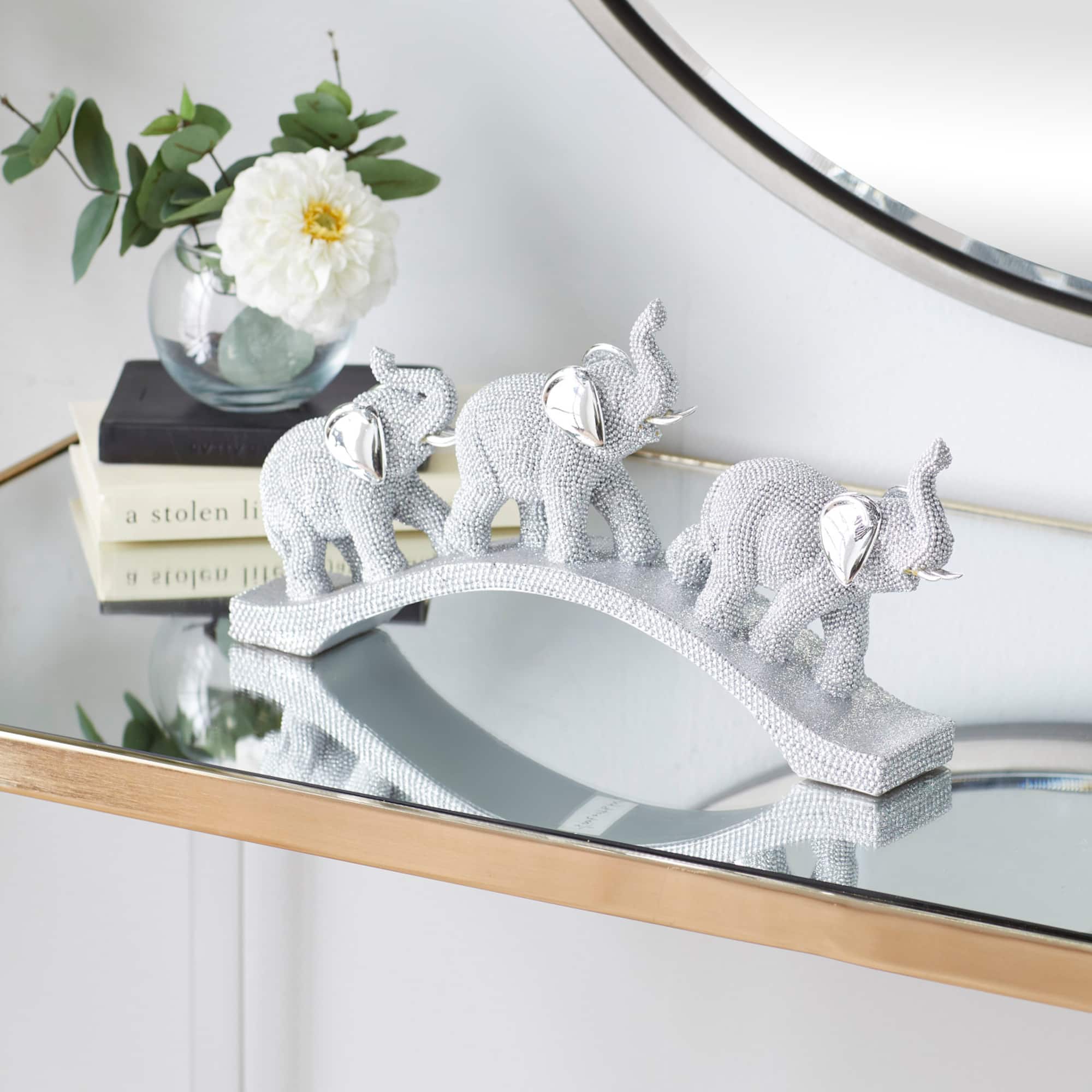 14" Silver Glam Elephant Sculpture